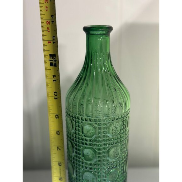 Rare VTG 60s Empoli Emerald Green Genie Bottle Ravioli Pattern Decanter Vase 12" - Picture 7 of 7
